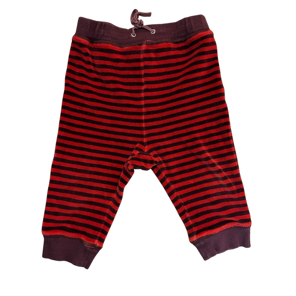 Burberry Children's‎ Baby Pants 9M Red Black Stripe Velour Knit Drawstring Waist